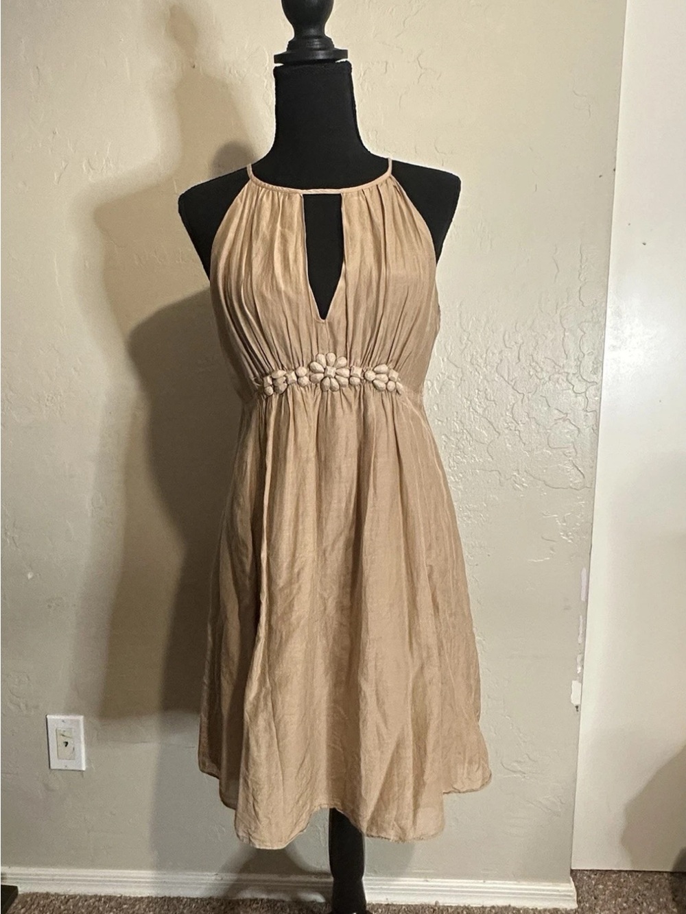 Y2K Boho Sundress Size L Beige cut out